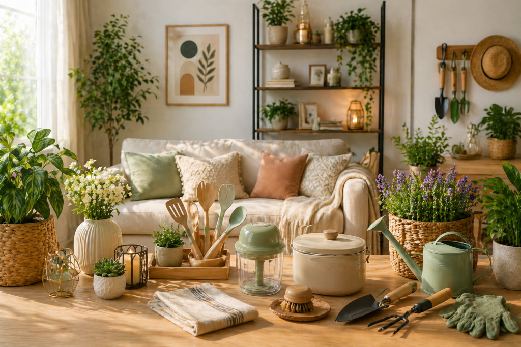 Home decor, gardening, and kitchen stuff.