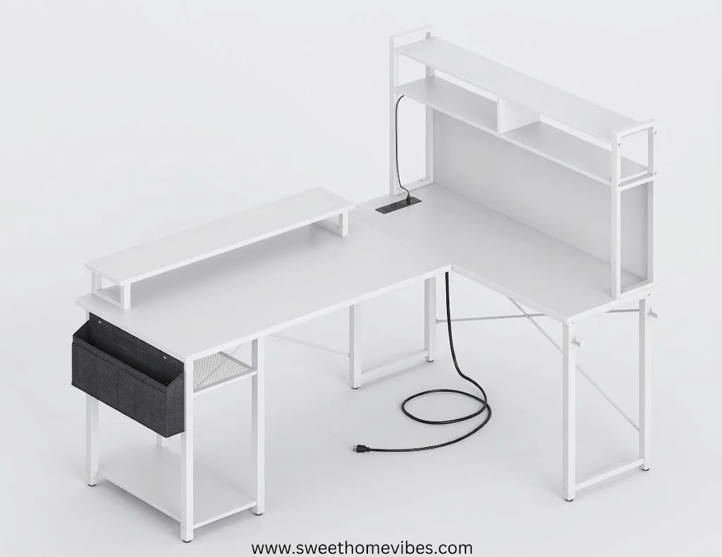 Besiost 48-inch Small L-Shaped Desk with LED Lights