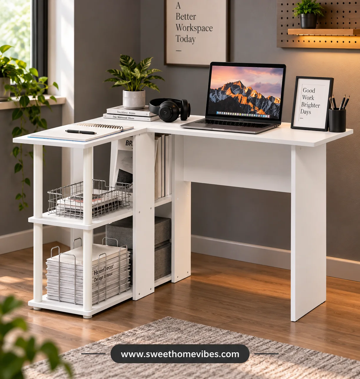 Furinno Abbott L-Shape Desk with Bookshelf