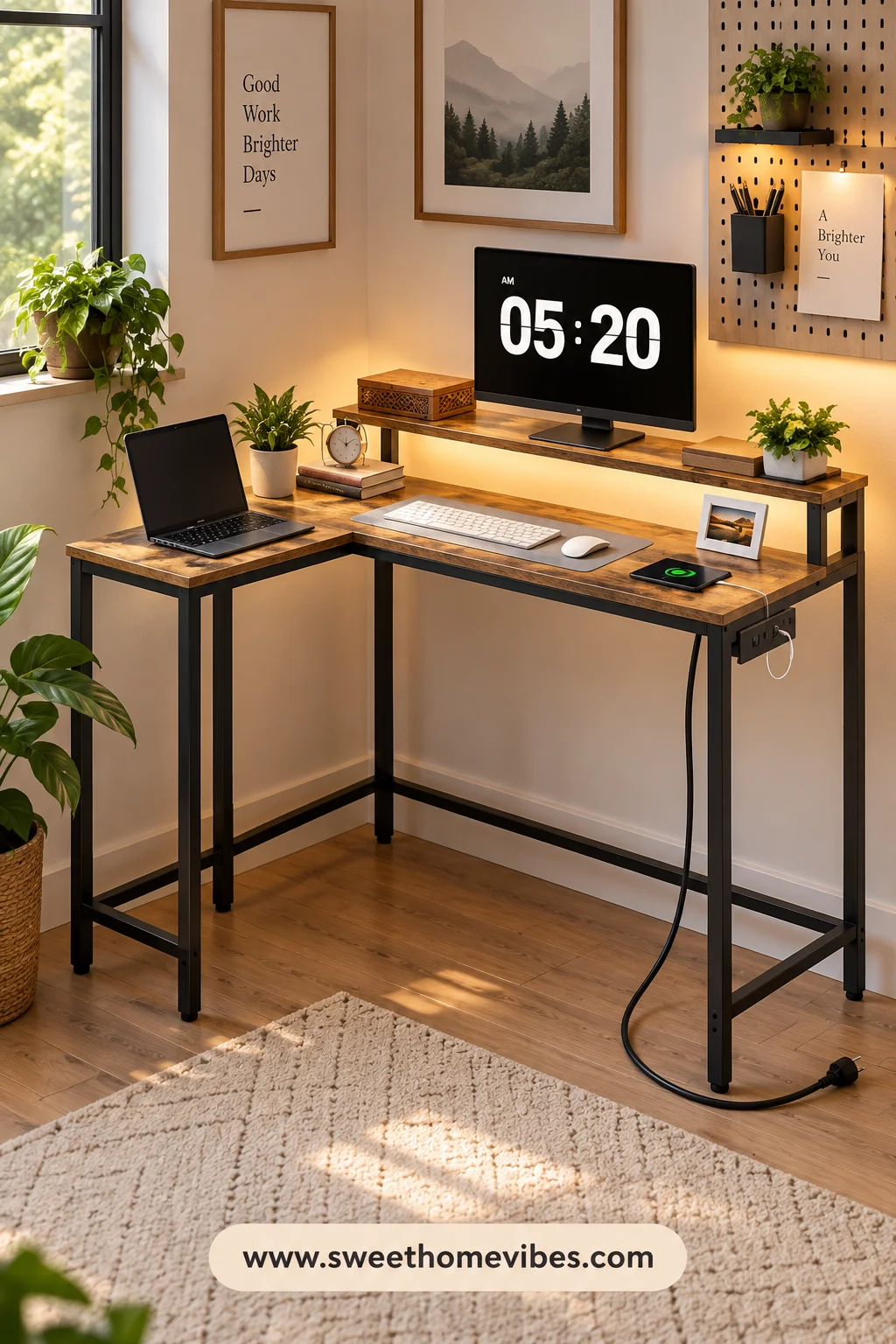 YATINEY Small L-Shaped Desk with Power Outlets