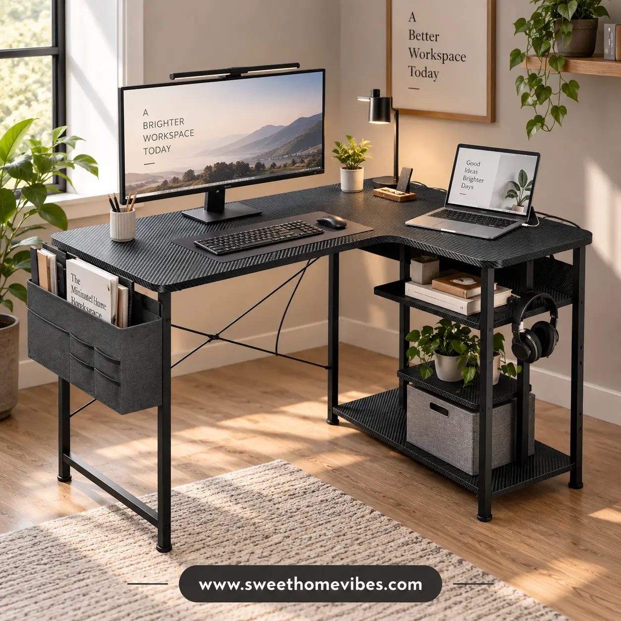 Acrolix L-Shaped Gaming Desk with Power Outlets and Storage