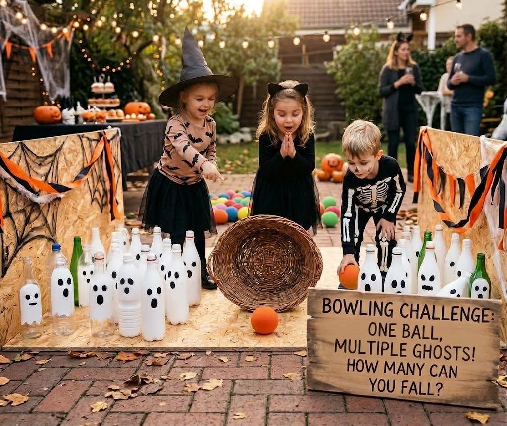 Soft foam balls for kids' Halloween ghost bowling games