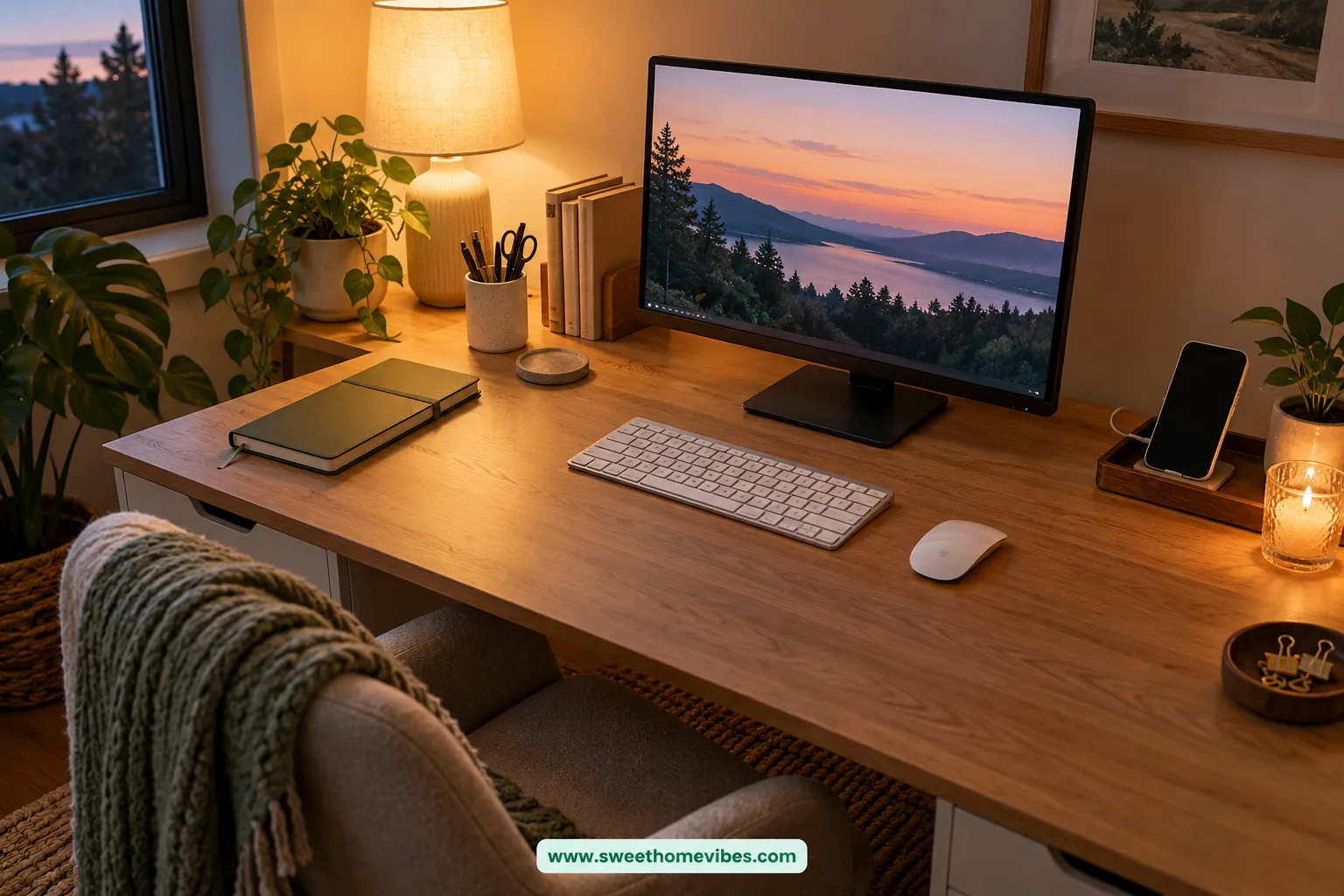 Tidy home office desk ready for the next working day